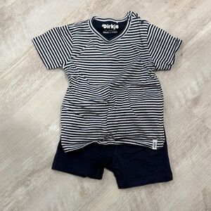Dirkje Striped Black and White T-Shirt with Black Shorts